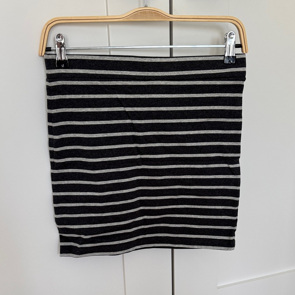 Striped Black & Gray Cotton Mini Skirt